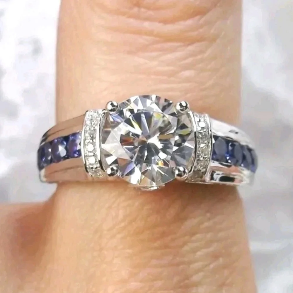 3Ct Round Cut Lab Created Diamond Sapphire Engagement Ring 14K White Gold Plated